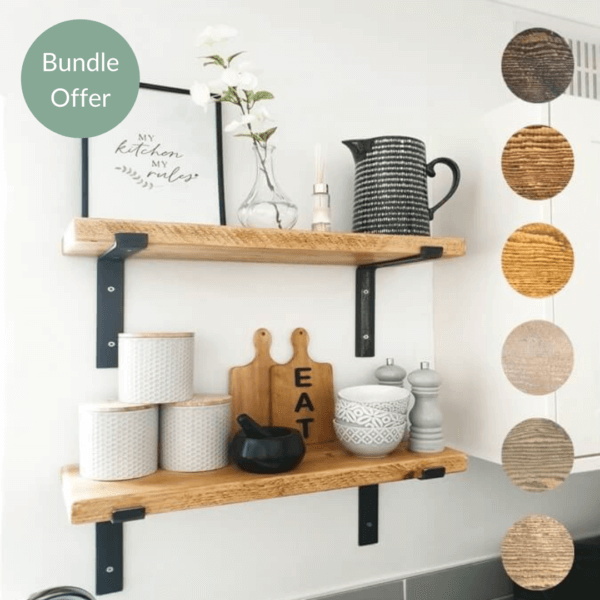 Rustic Shelf 38mm with Lipped Metal Brackets